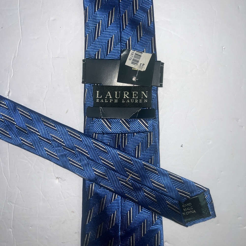 Lauren Ralph Lauren Blue Silk Necktie Black Label Geometric Print-New